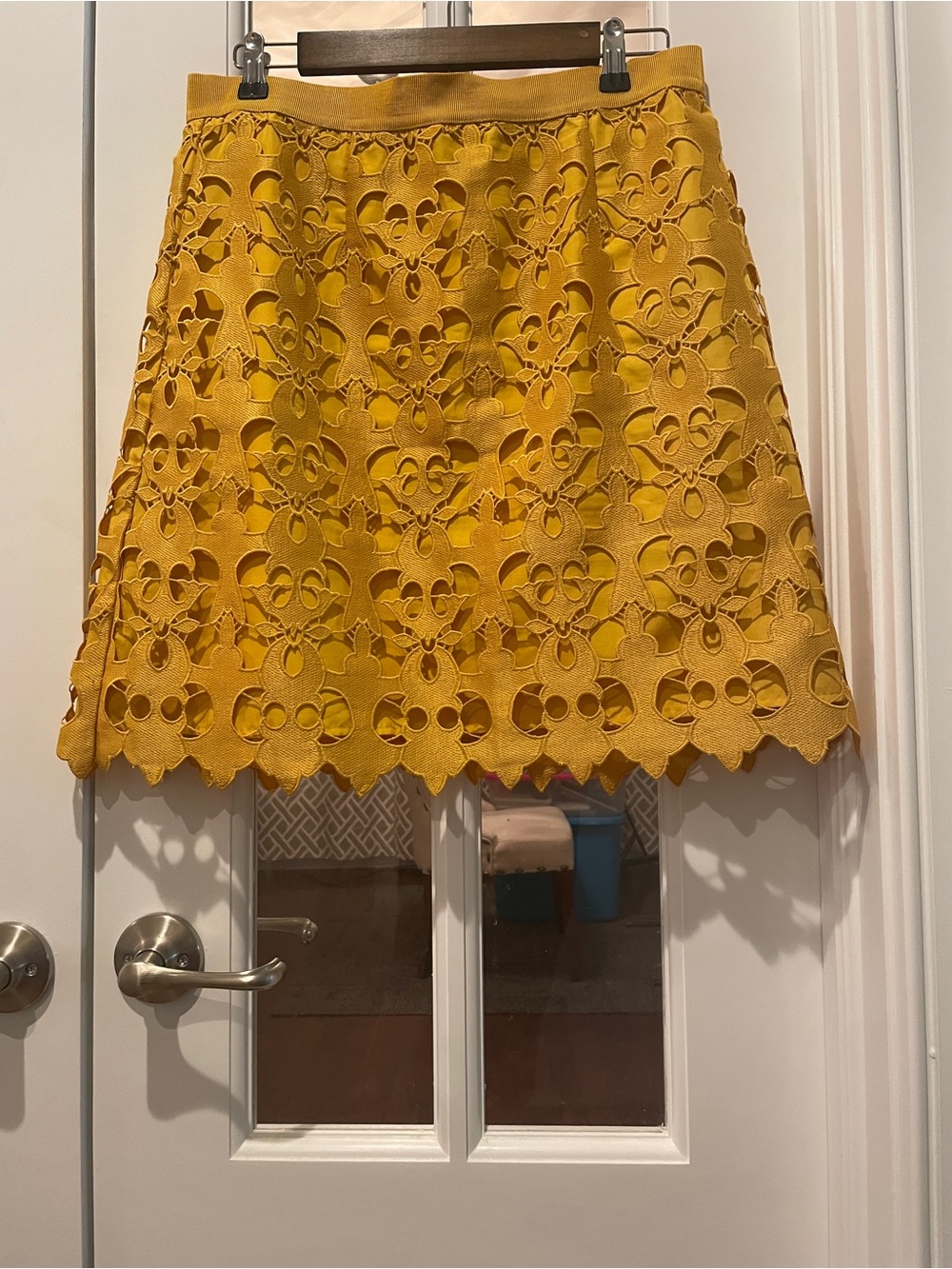 LOFT Mustard Yellow Laser-Cut A-Line Skirt